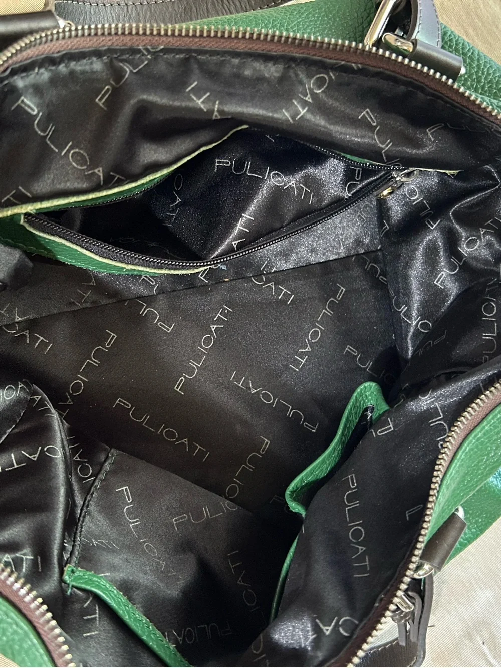 Pulicati Italian Vintage Pebbled Leather Satchel in Grass Green Excellent